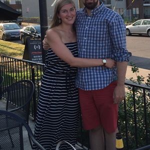 J.Crew navy & white strapless maxi dress sz L